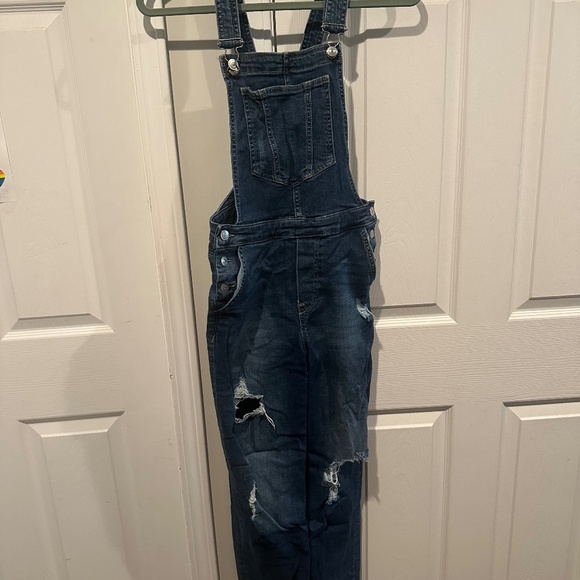 H&M | Divided Denim Distressed Bib Overalls | Medium Wash | Size 2 - Picture 7 of 8